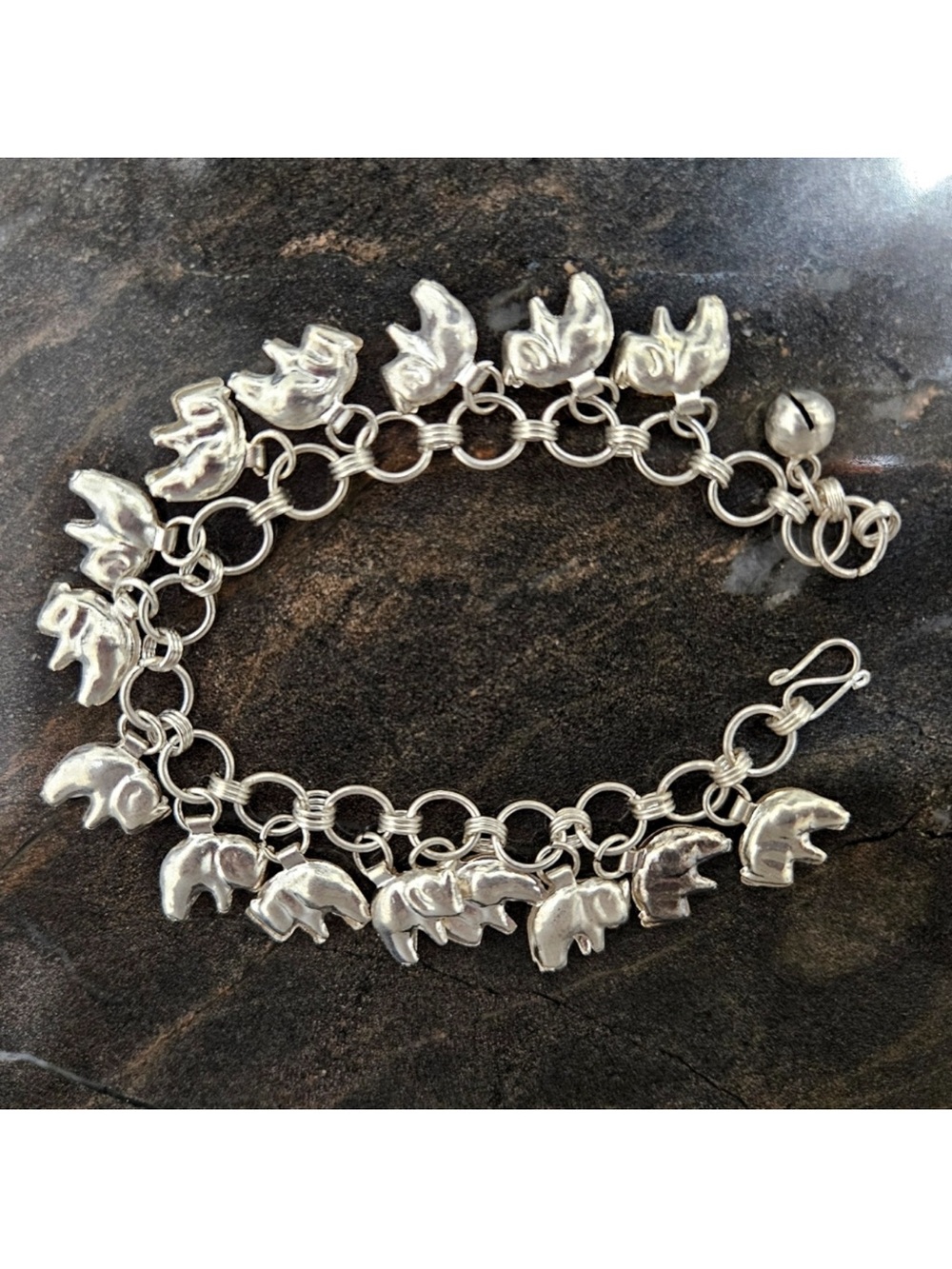 Silver BEARS CHARM BRACELET vintage new artisan handmade Indian silver bear **